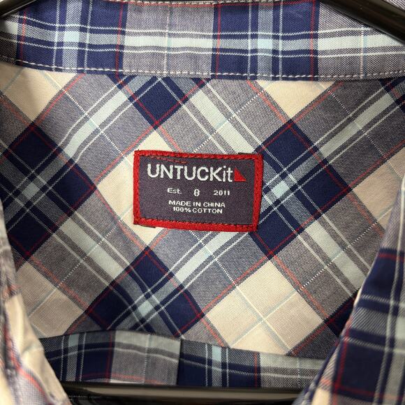 UNTUCKit checkered Button Down Women’s Shirt Size 8 NWT Navy White Classic Stapl - Picture 9 of 11